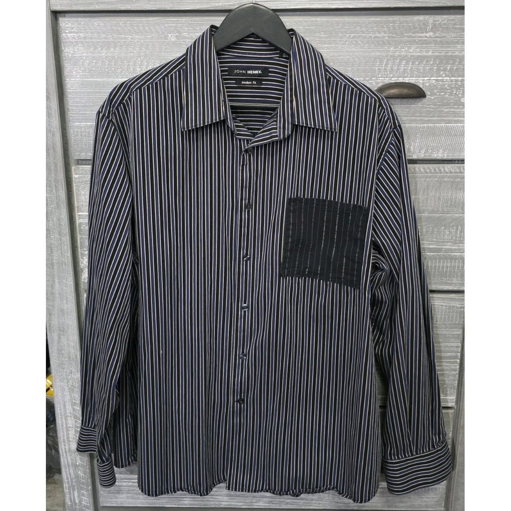 John Henry Modern Fit Men's Long Sleeve‎ Button Down Dress Shirt Size XXL